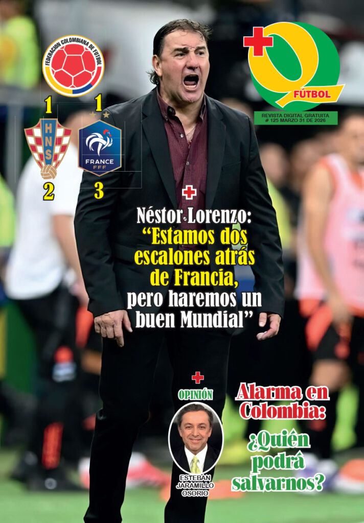 Portada de la Revista Más Que Fútbol #125 de marzo de 2026 con Néstor Lorenzo y titulares sobre la Selección Colombia, Francia, James Rodríguez y la opinión de Esteban Jaramillo Osorio.